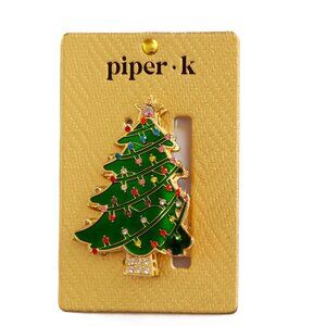 Piper K Christmas Tree Hair/Bag Clip Gold Green Enamel Colored Rhinestones NWT